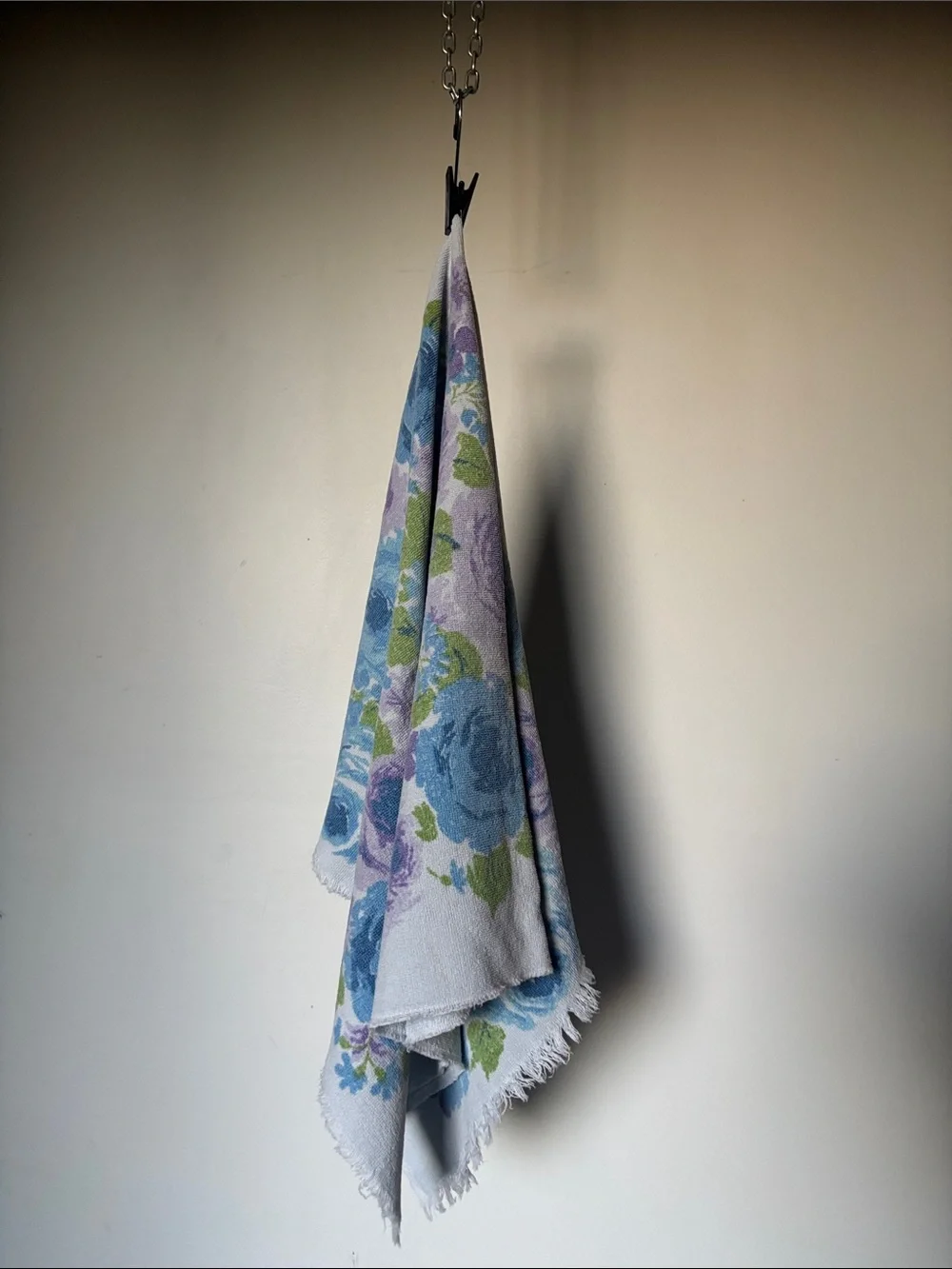 Vintage Hair Towel Blue and Lavender Floral Motif